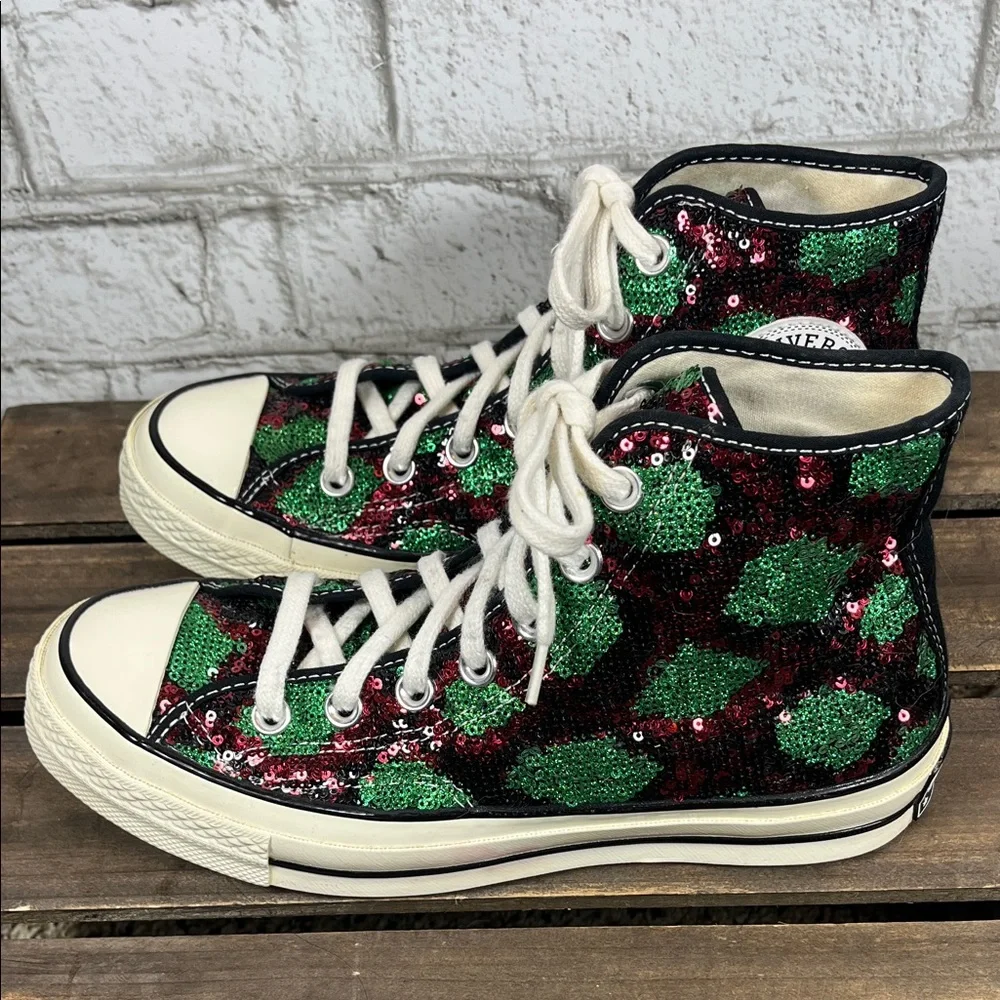 Converse All Star 70 hi snake pattern w/Red & Green Sequins Sneakers M 5.5 W 7.5 - Picture 2 of 10